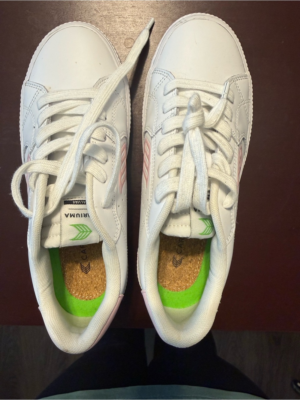 Women’s  White Sneakers with Pink Accent -